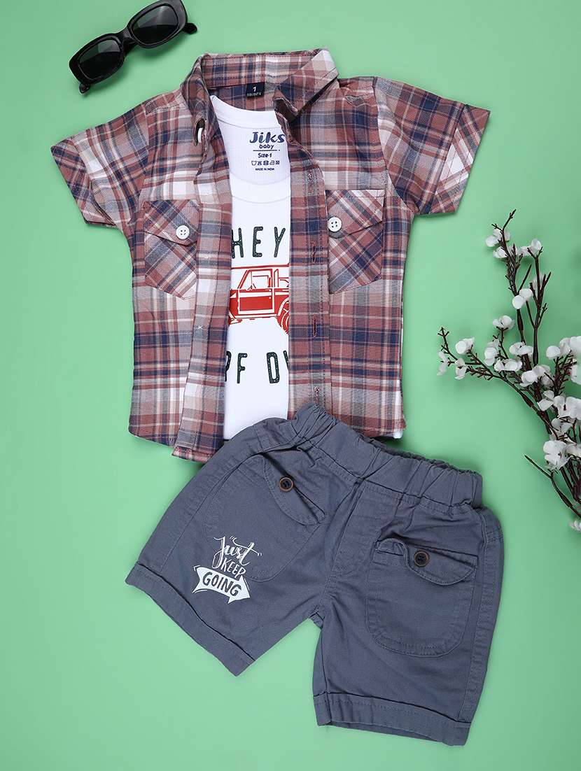 boys checkered shirt and shorts co-ord set
