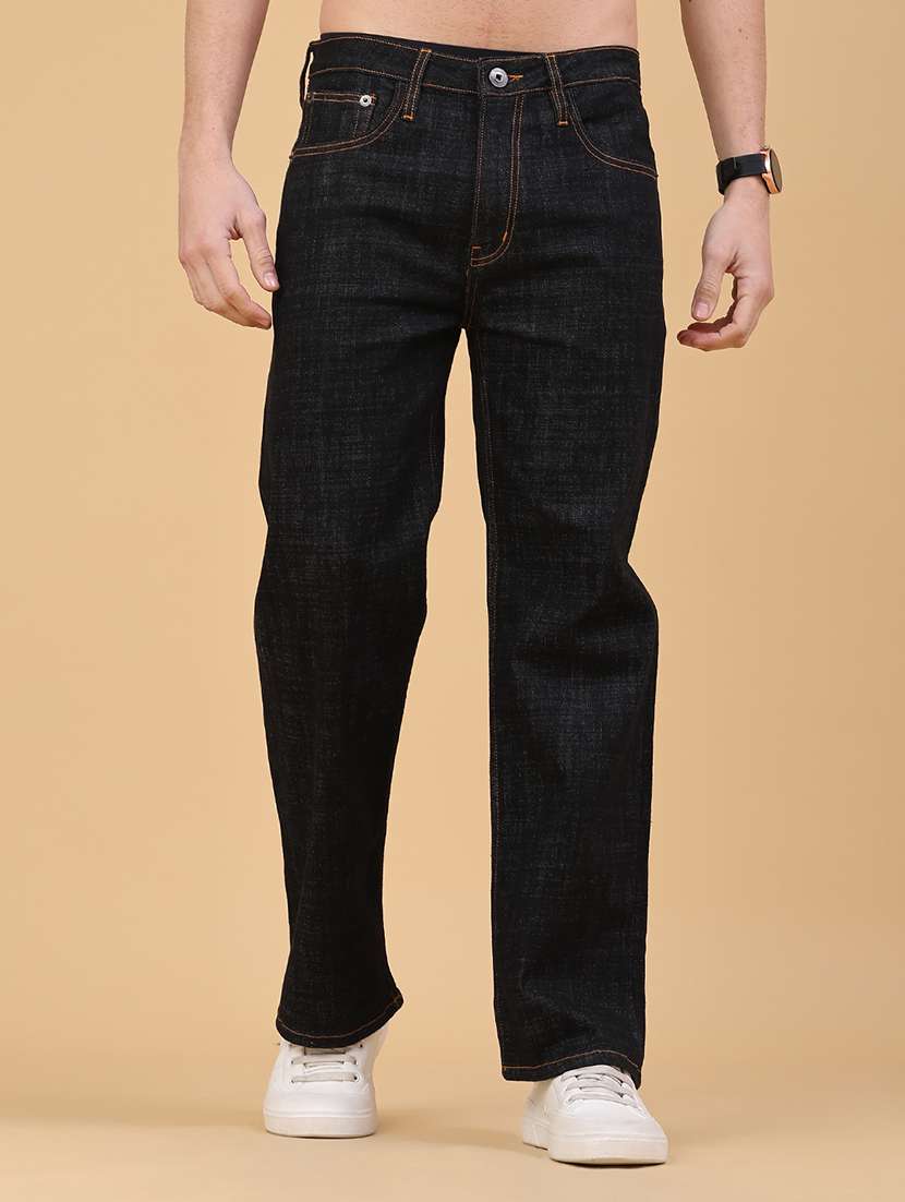 men plain mid rise full length jeans