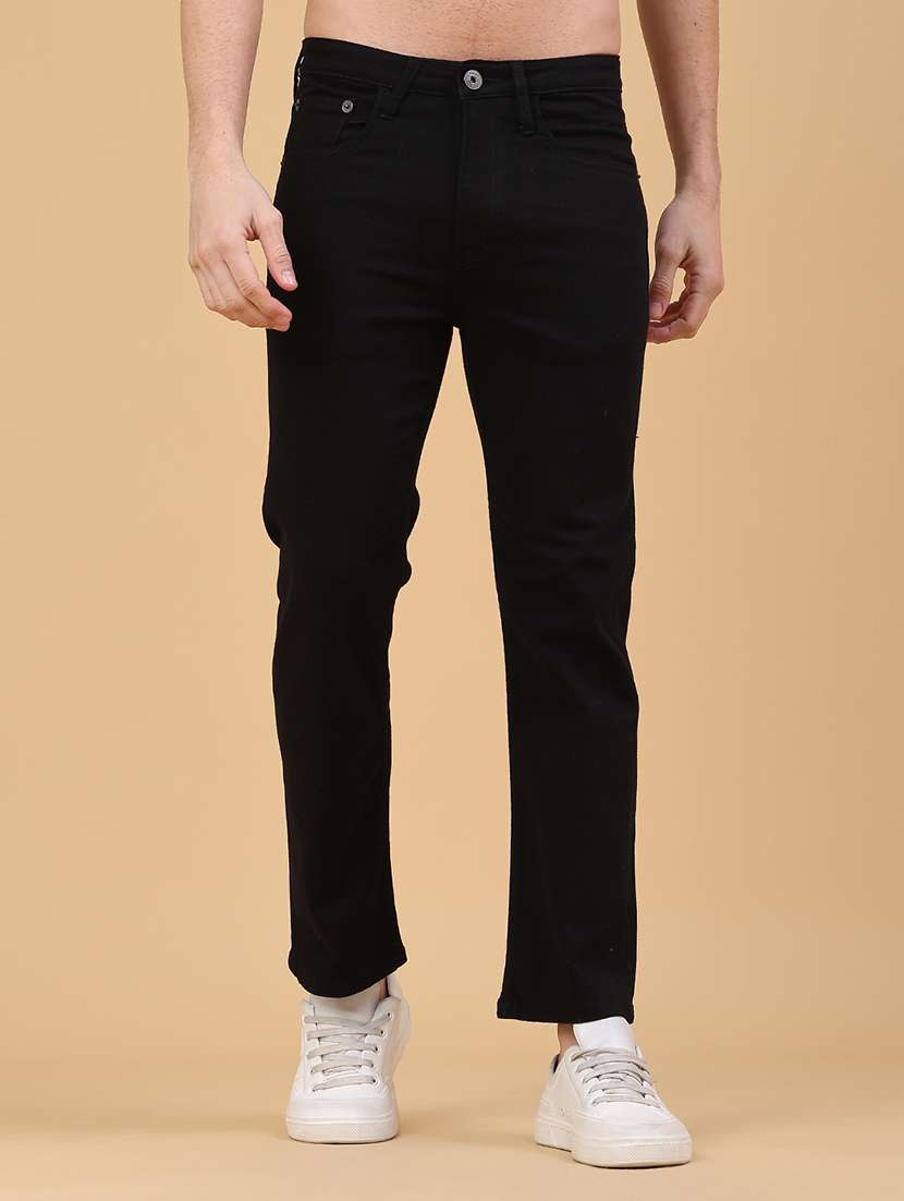 men plain mid rise full length jeans