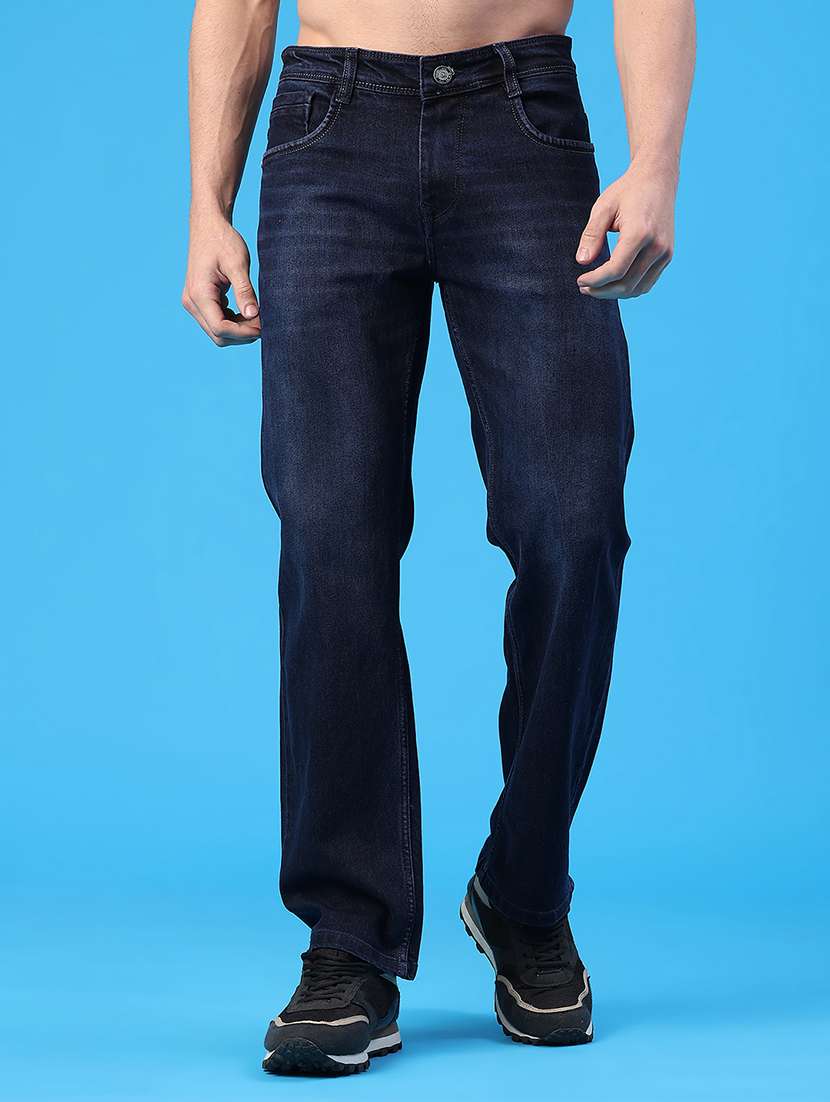 men washed mid rise full length straight fit jeans