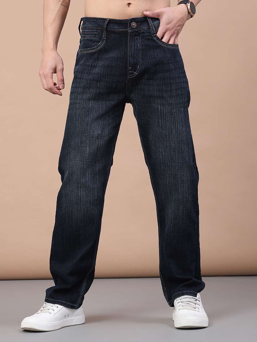 men washed mid rise full length jeans