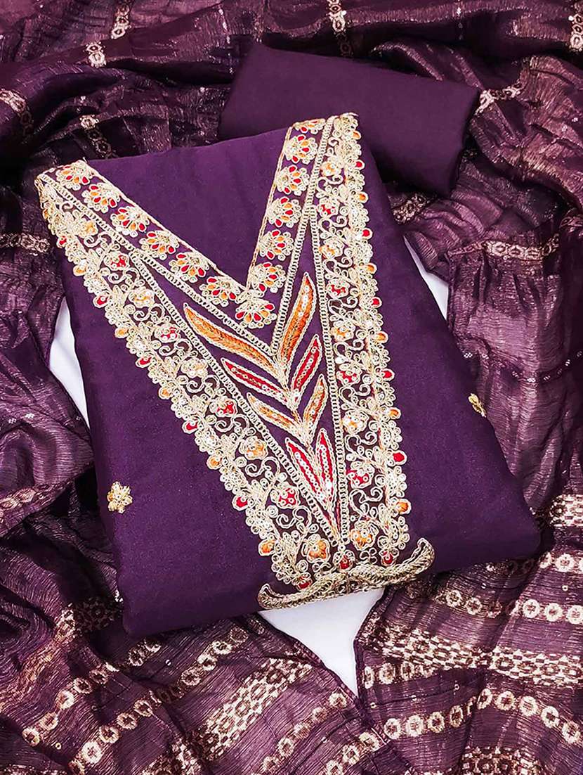 women solid with work embroidered unstitched suit set