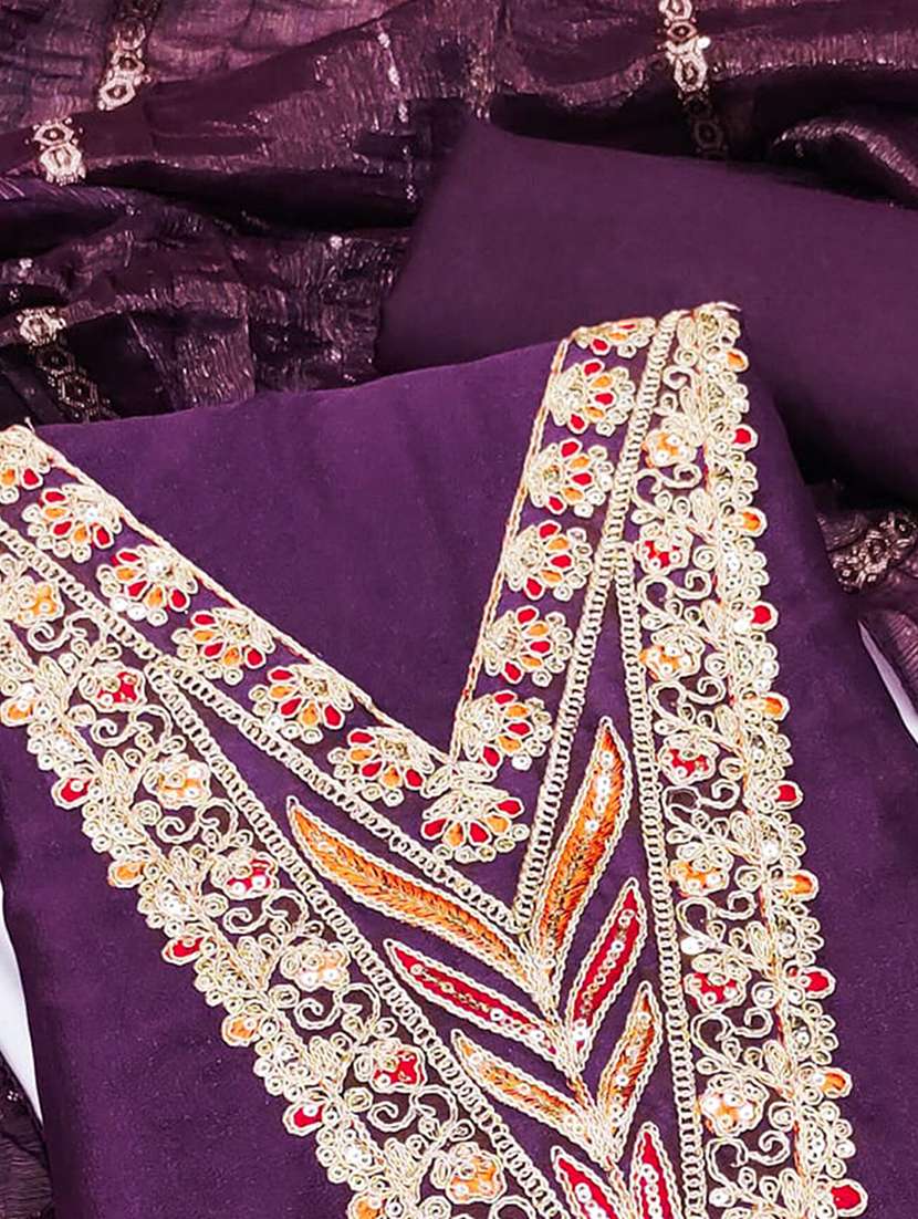 women solid with work embroidered unstitched suit set - 22230560 -  Standard Image - 3