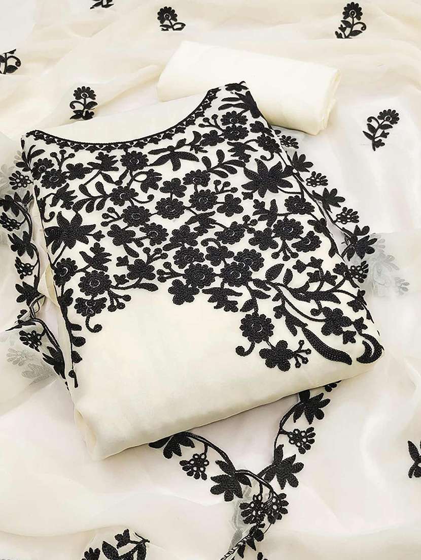 women solid with work embroidered unstitched suit set