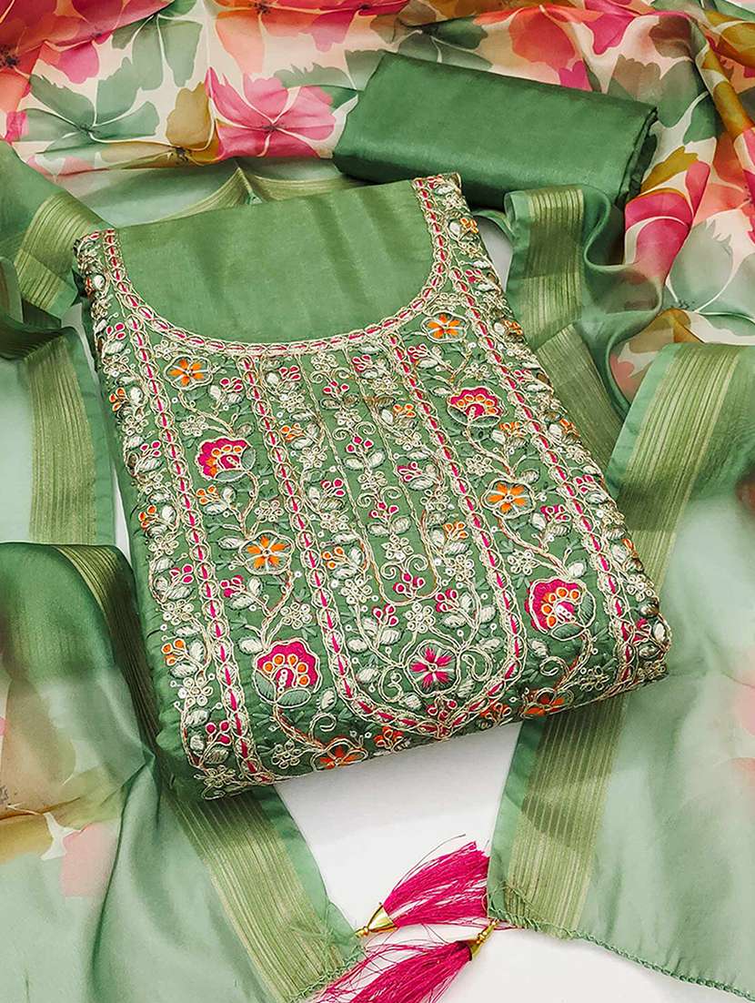 women solid with work embroidered unstitched suit set