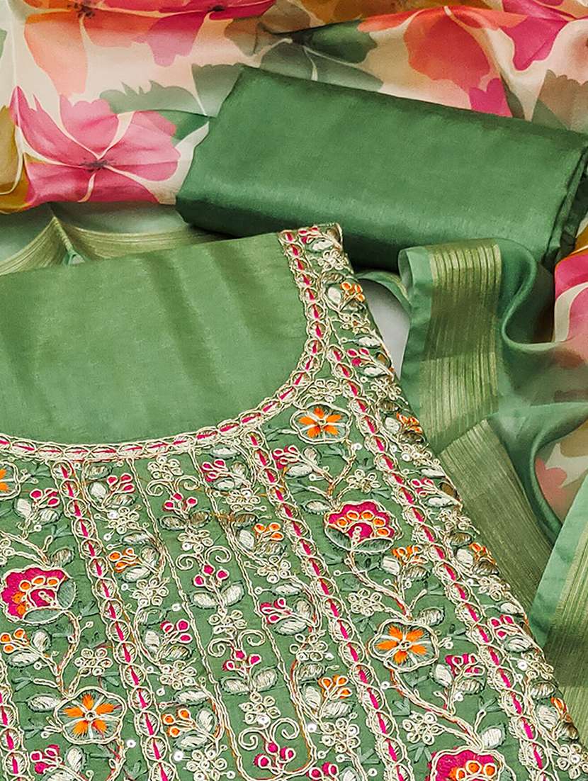 women solid with work embroidered unstitched suit set - 22230576 -  Standard Image - 3