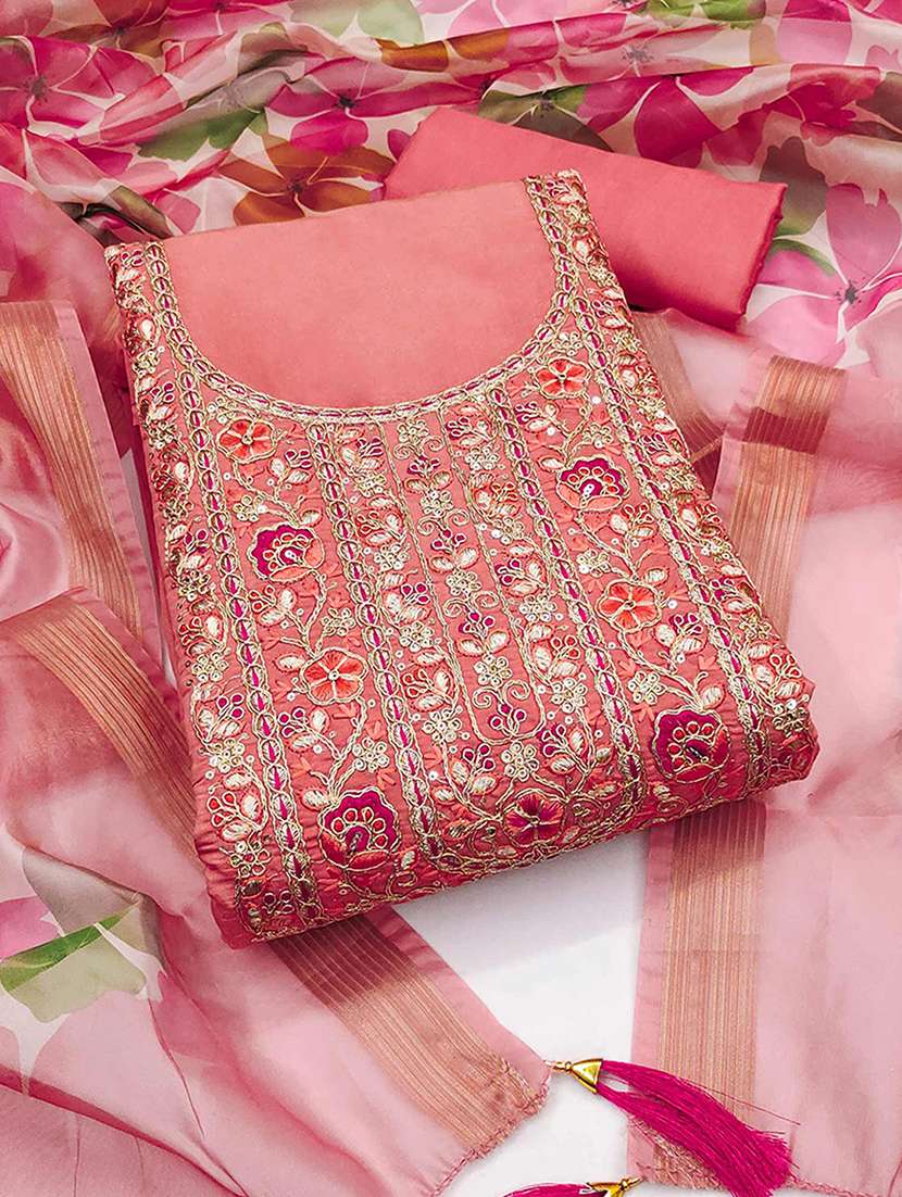 women solid with work embroidered unstitched suit set