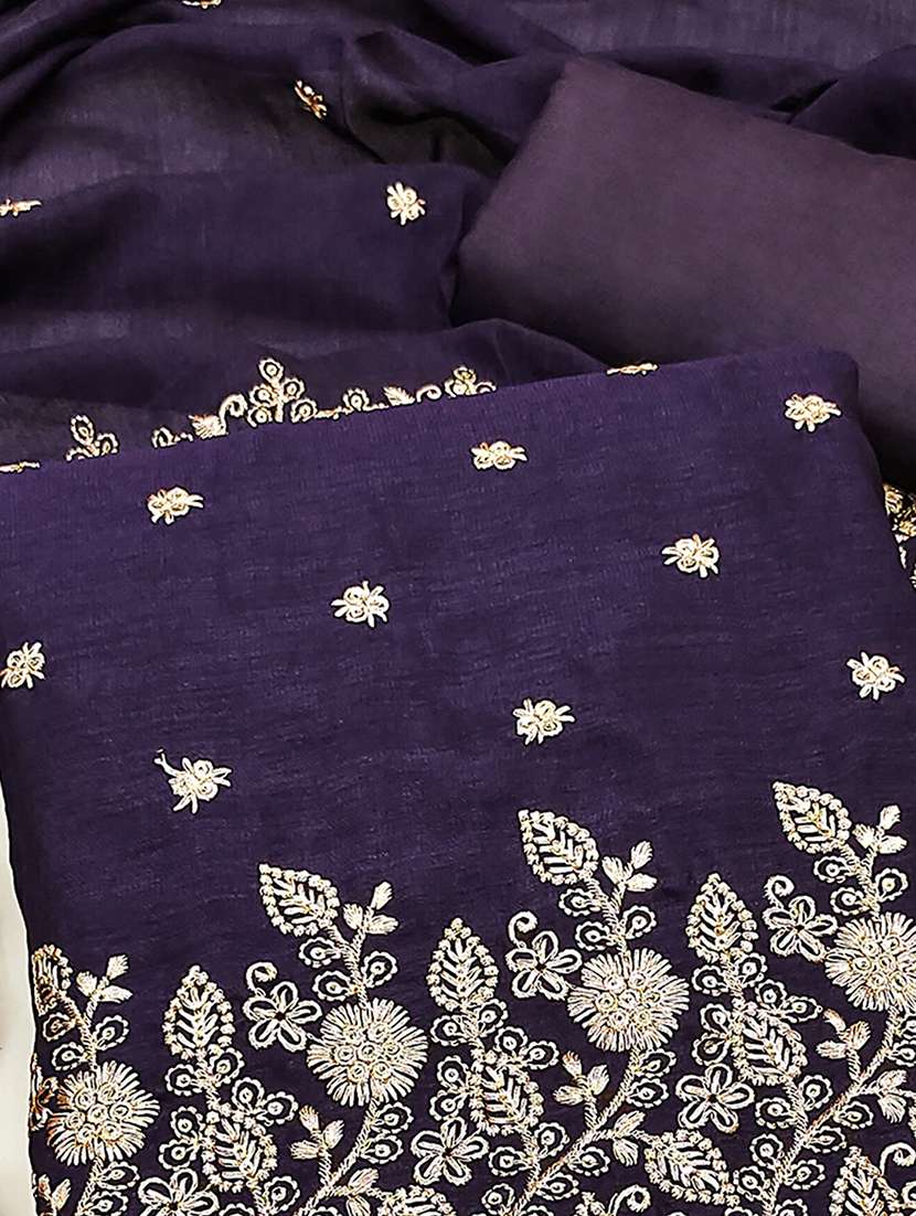 women solid with work embroidered unstitched suit set - 22230580 -  Standard Image - 3