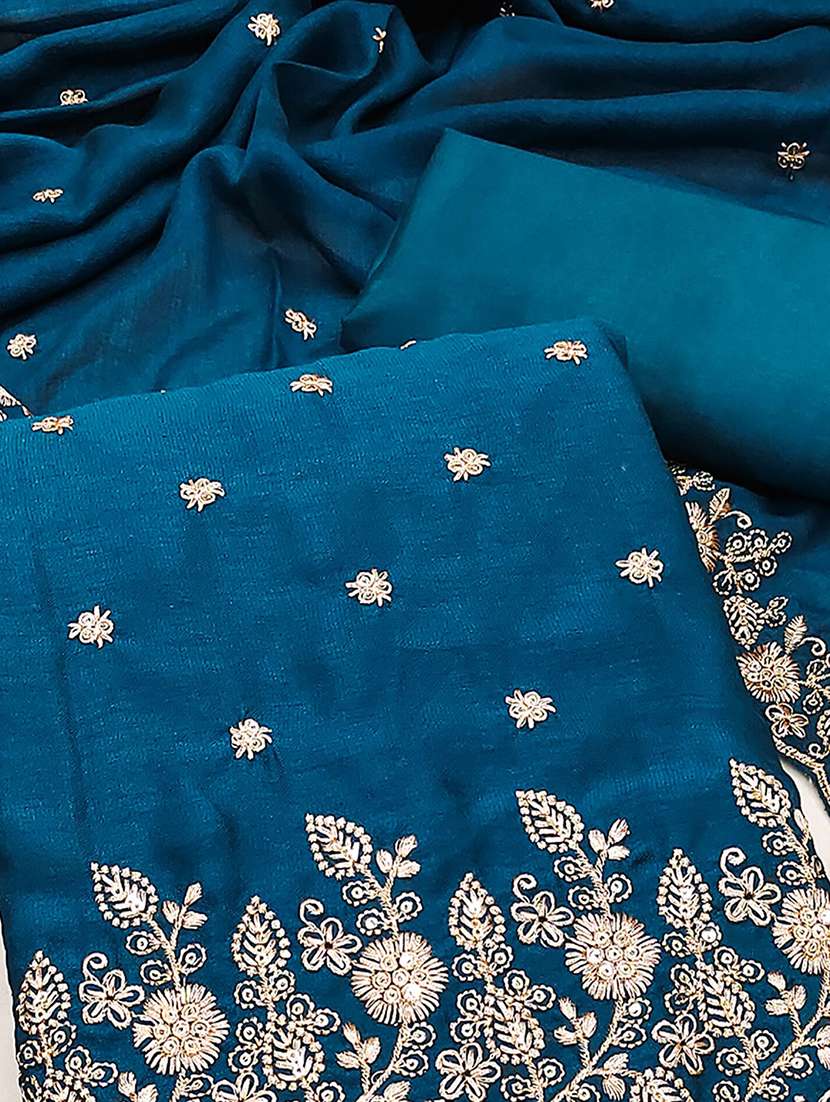 women solid with work embroidered unstitched suit set - 22230583 -  Standard Image - 3