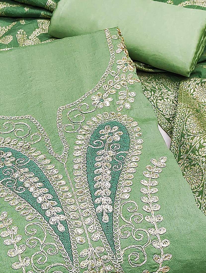 women solid with work embroidered unstitched suit set - 22230588 -  Standard Image - 3