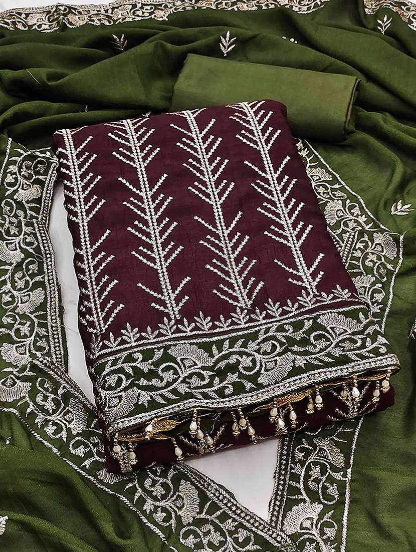 women solid with work unstitched suit set - 22230592 -  Zoom Image - 0