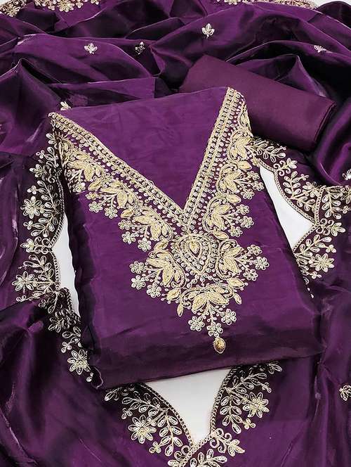 women solid with work unstitched suit set - 22230597 -  Standard Image - 0