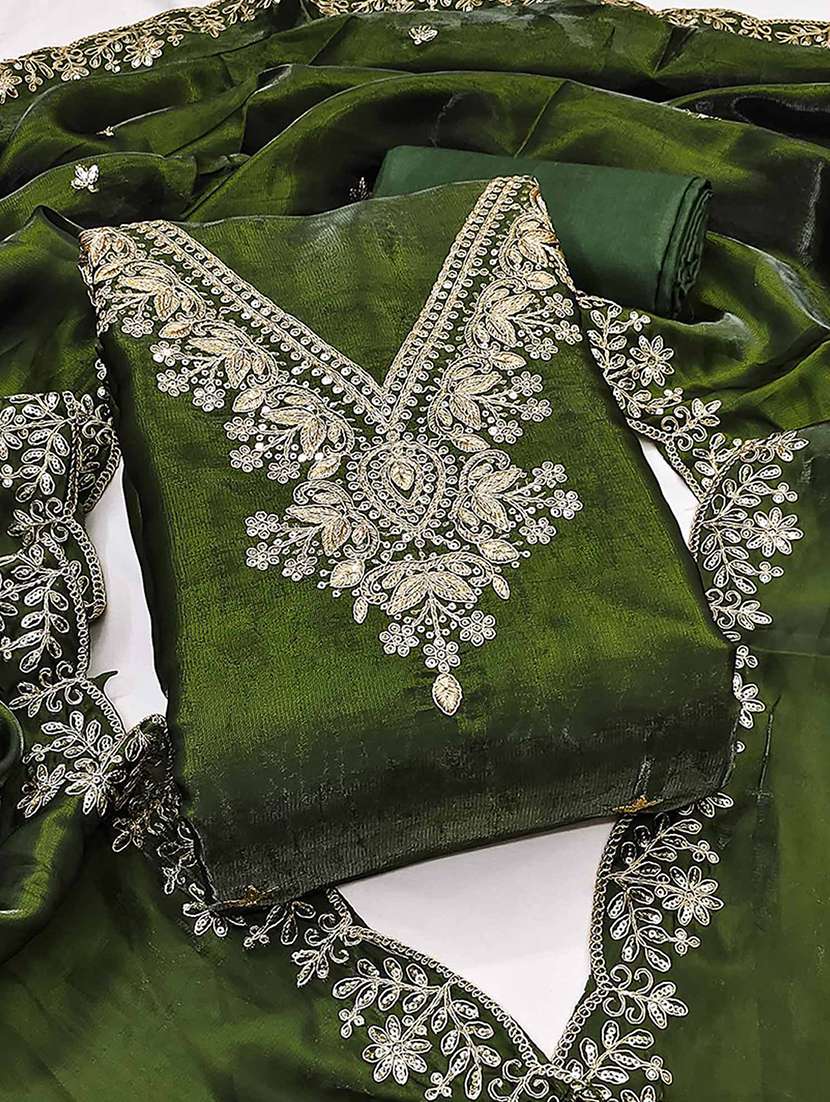 women solid with work unstitched suit set