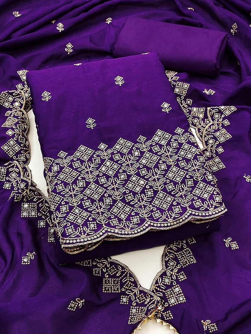 women solid with work unstitched suit set - 22230602 -  Zoom Image - 0