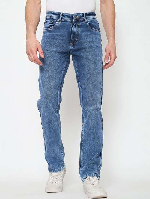 men washed mid rise straight fit jeans - 22230646 -  Standard Image - 0