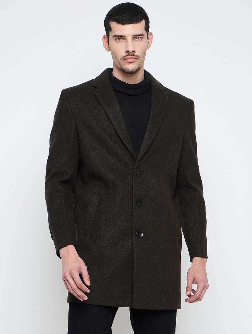 men solid lapel collar regular coat