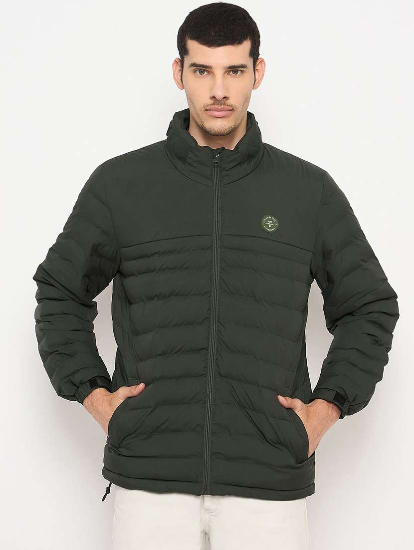 men solid long sleeve puffer jacket
