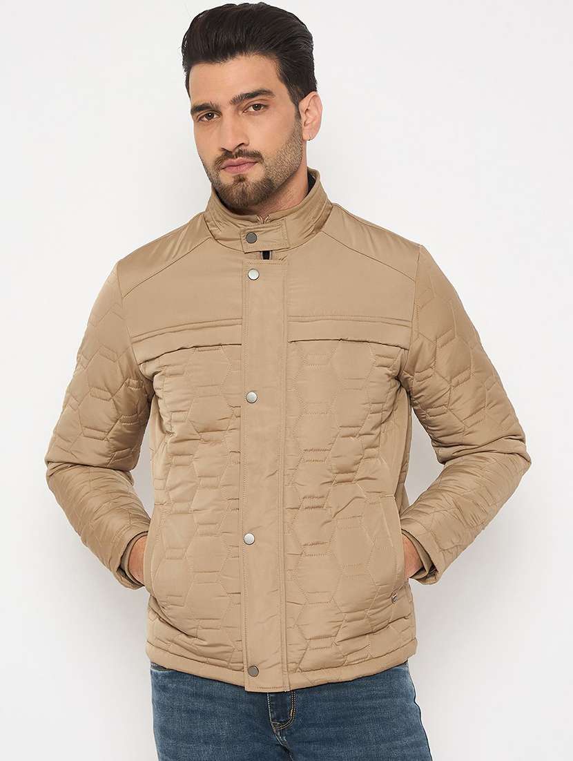 men solid long sleeve puffer jacket