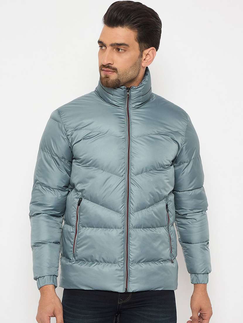 men solid long sleeve puffer jacket