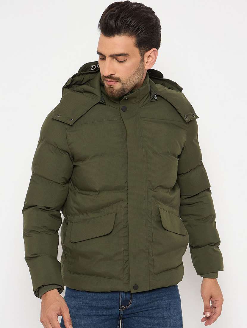 men solid long sleeve puffer jacket