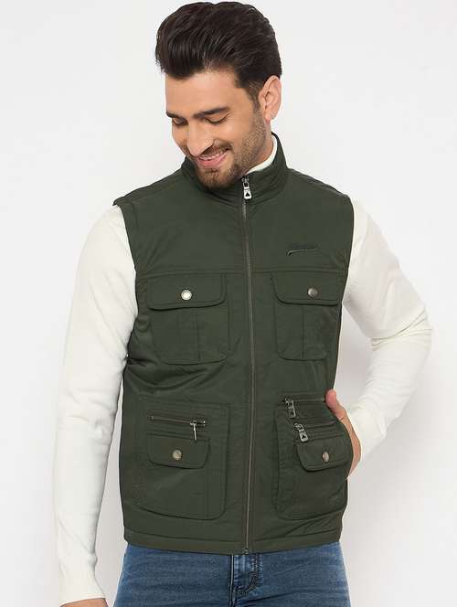men solid sleeveless bomber jacket - 22230790 -  Standard Image - 0