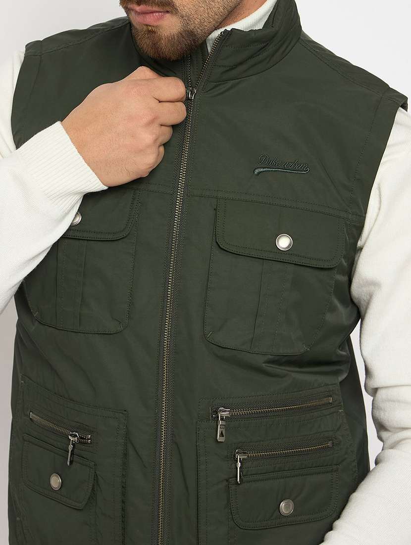 men solid sleeveless bomber jacket - 22230790 -  Standard Image - 3