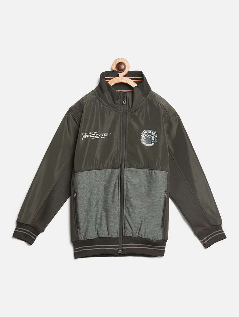 boys color blocked stand collar long sleeve regular jacket