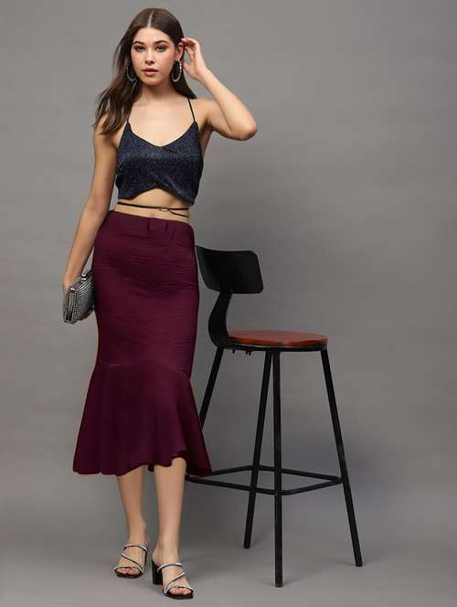 women solid high rise bodycon tiered skirt - 22230794 -  Standard Image - 0