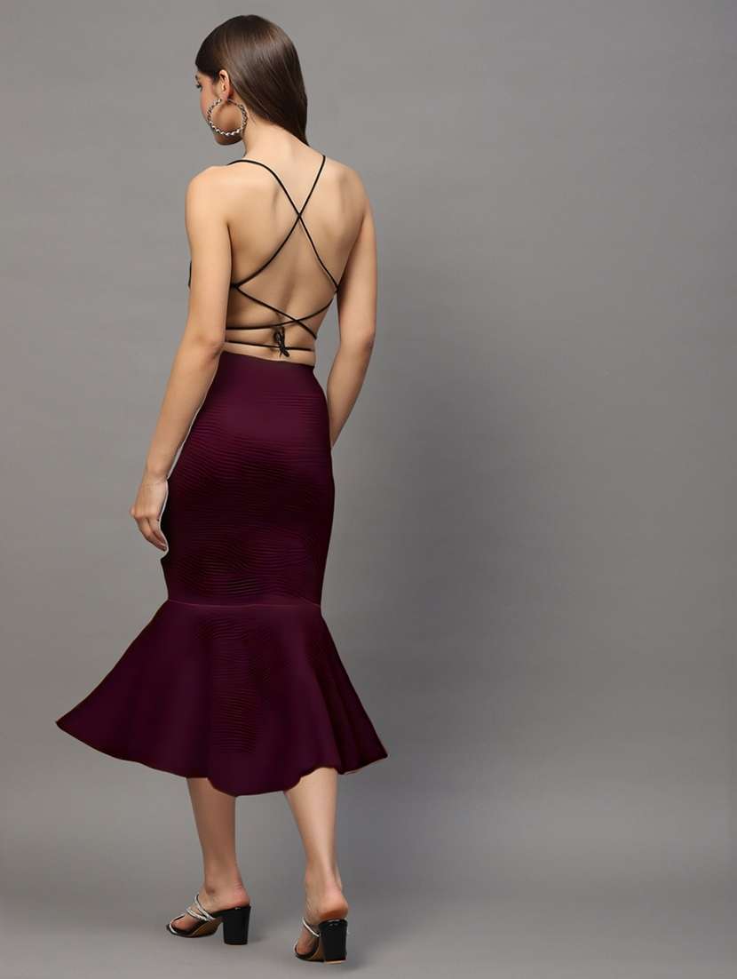 women solid high rise bodycon tiered skirt - 22230794 -  Standard Image - 3