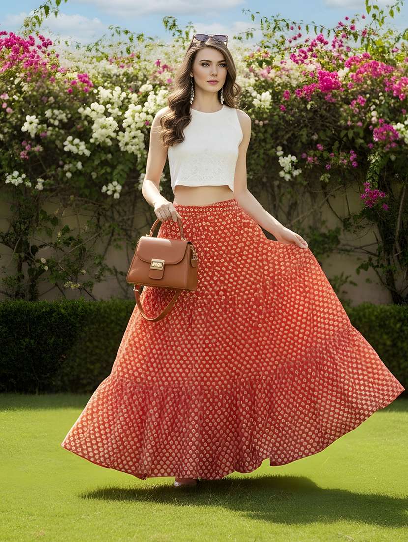 women printed mid rise tiered maxi skirt
