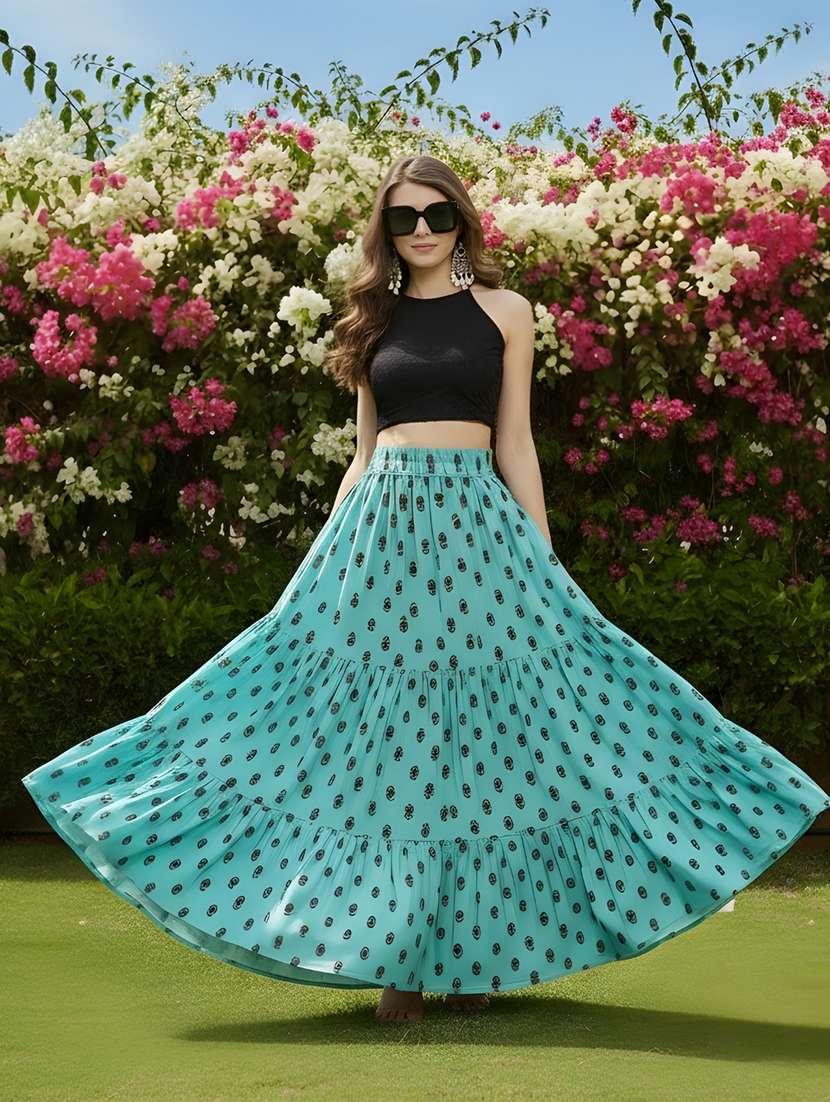women printed mid rise tiered maxi skirt - 22230799 -  Standard Image - 3