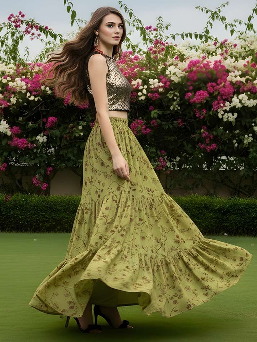 women printed mid rise tiered maxi skirt - 22230801 -  Standard Image - 3