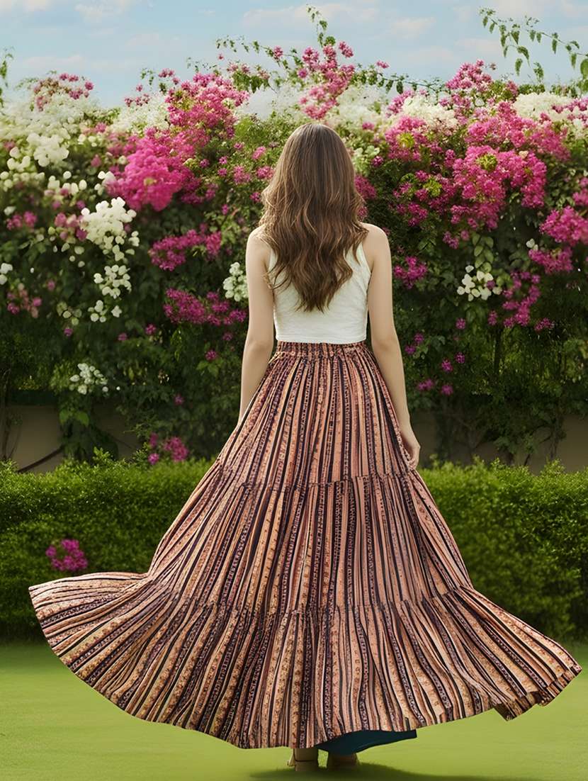 women printed mid rise tiered maxi skirt - 22230803 -  Standard Image - 3