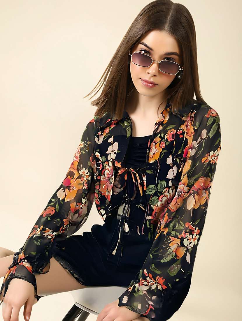 women floral print long sleeve regular shrug