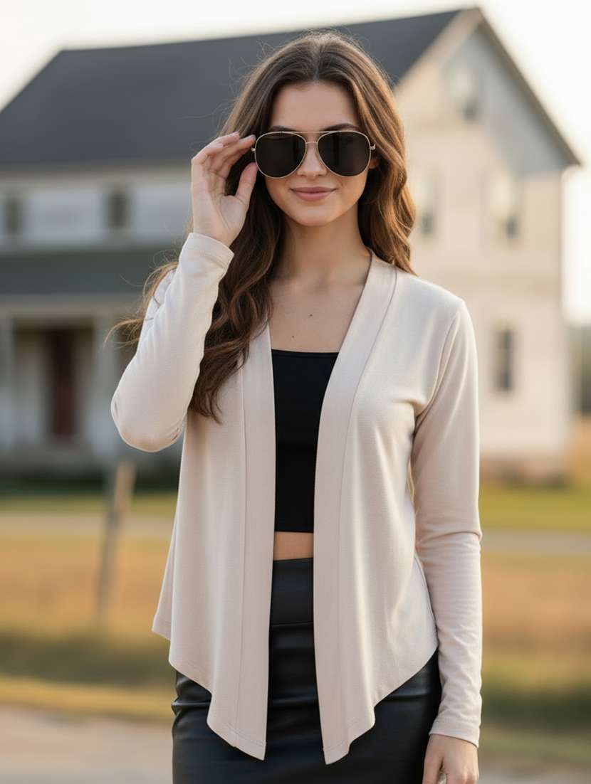 women solid long sleeve regular shrug