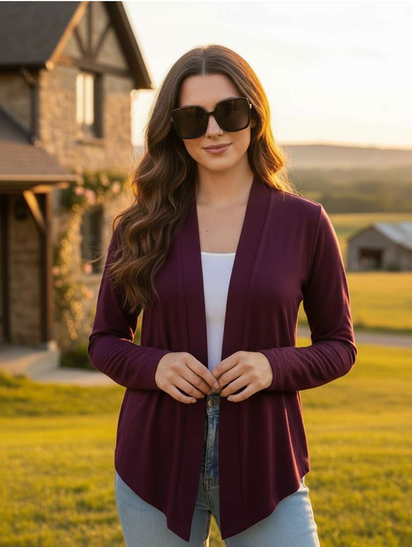 women solid long sleeve regular shrug