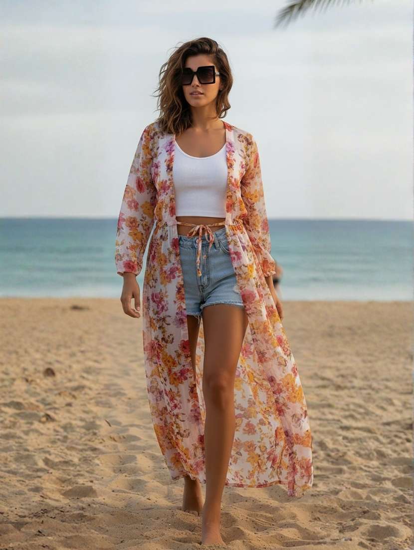women floral print regular long shrug