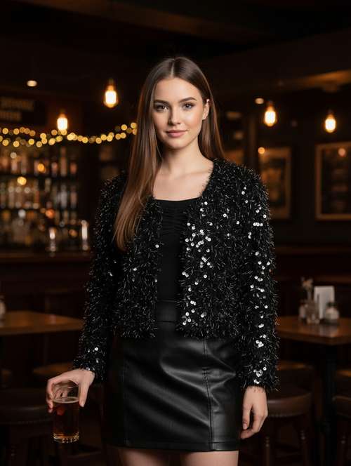 women sequined long sleeve regular shrug - 22230817 -  Standard Image - 0