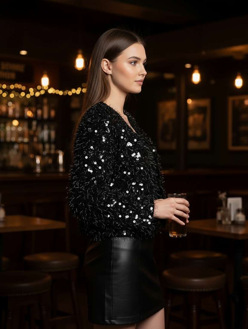 women sequined long sleeve regular shrug - 22230817 -  Standard Image - 3
