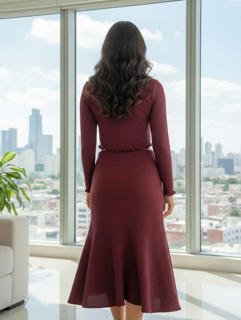 women solid top and skirt co-ord set - 22230917 -  Standard Image - 3