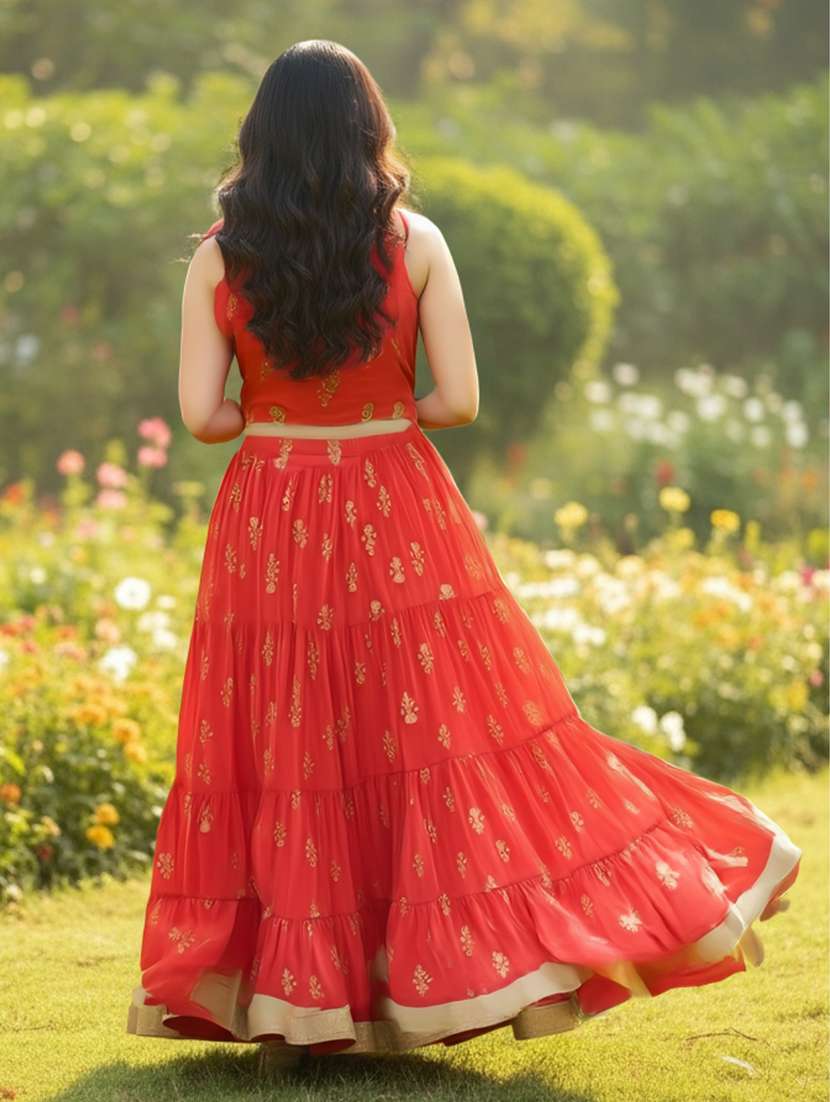 women foil print top and skirt co-ord set - 22230918 -  Standard Image - 3