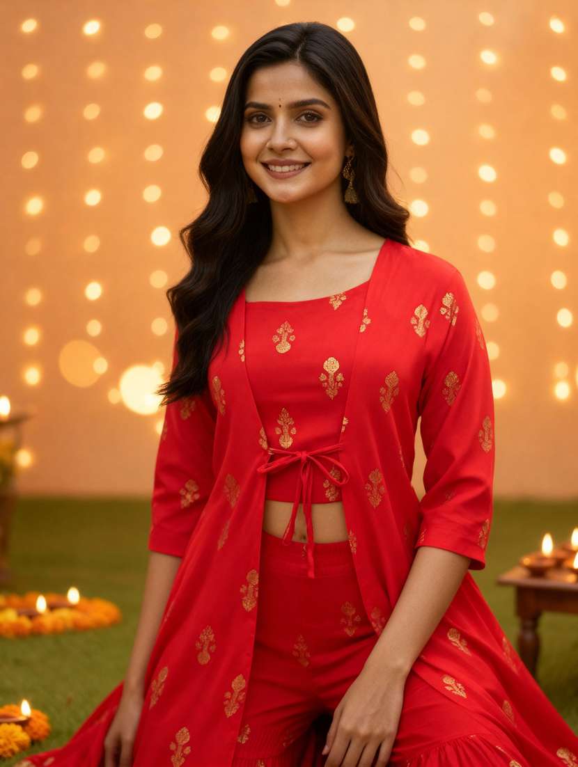 women foil print three quarter sleeve co-ord set - 22230921 -  Standard Image - 5