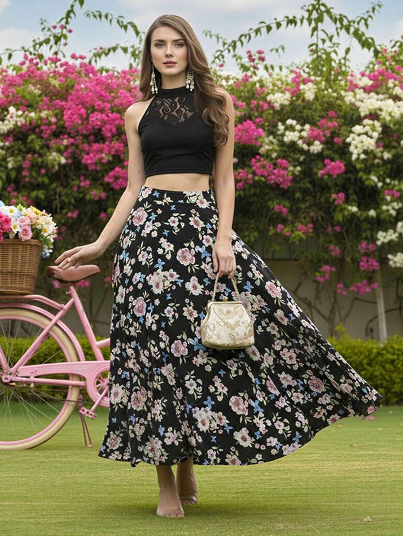 women floral print flared maxi skirt - 22230927 -  Standard Image - 3