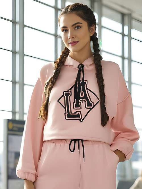 women printed long sleeve crop hooded sweatshirt - 22230948 -  Standard Image - 0