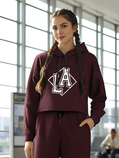women printed long sleeve crop hooded sweatshirt - 22230949 -  Standard Image - 0