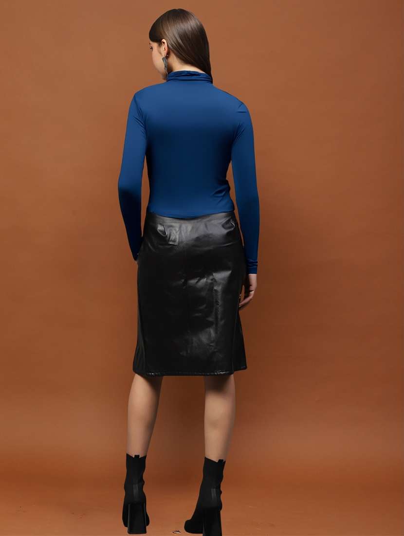 women solid high neck long sleeve top - 22231084 -  Standard Image - 3