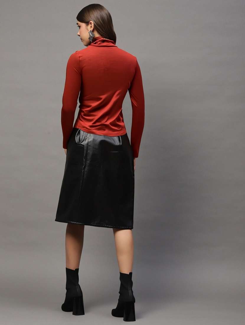 women solid high neck long sleeve top - 22231086 -  Standard Image - 3