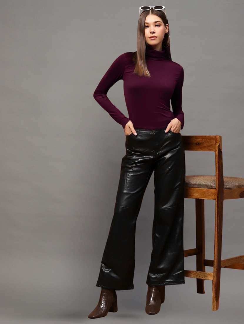 women solid high neck long sleeve top - 22231087 -  Standard Image - 3