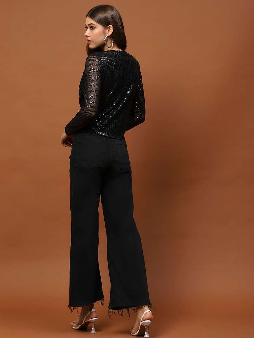 women sequined cowl neck long sleeve top - 22231094 -  Standard Image - 3