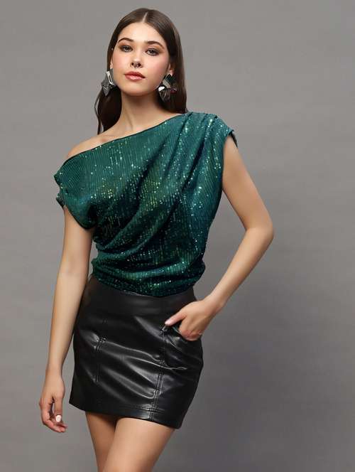 women sequined single shoulder ruched top - 22231098 -  Standard Image - 0